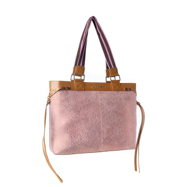 Sweetbriar Leather Tote Bag for Women in pink with textured detail and shoulder strap - Myra USA