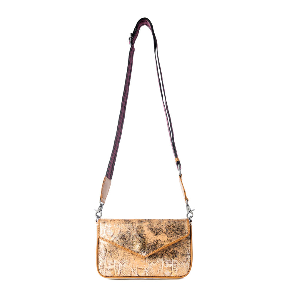 Wild Print Leather Bag for Women in Golden with snake print detail and shoulder strap - Myra USA