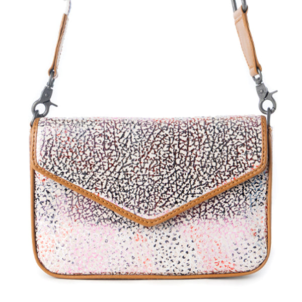 Wild Print Leather Bag for Women in cream with textured detail and shoulder strap - Myra USA