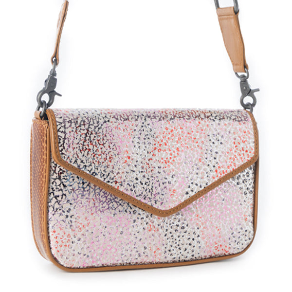 Wild Print Leather Bag for Women in cream with textured detail and shoulder strap - Myra USA
