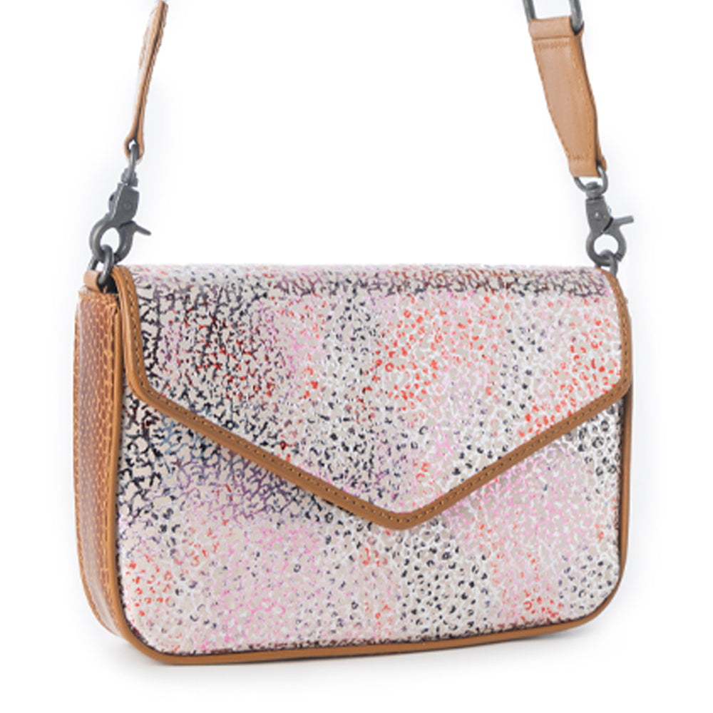 Wild Print Leather Bag for Women in cream with textured detail and shoulder strap - Myra USA
