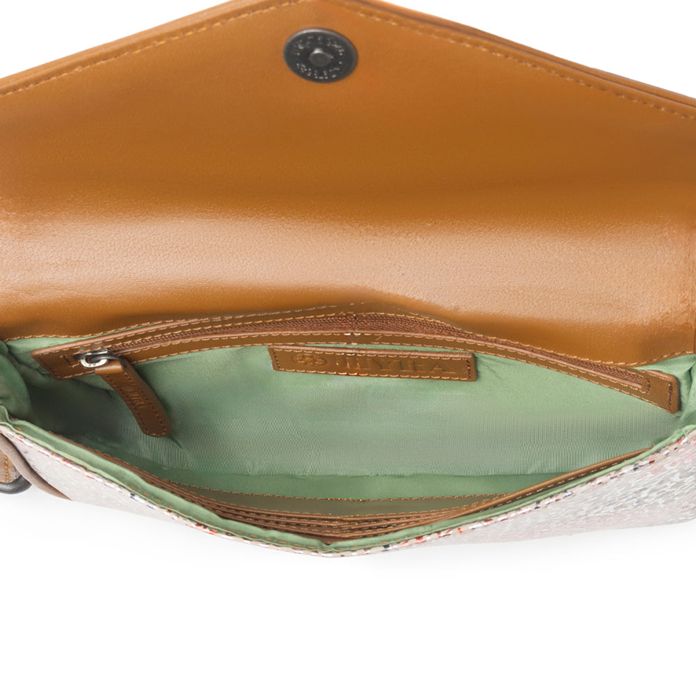 Wild Print Leather Bag for Women in cream with textured detail and shoulder strap - Myra USA