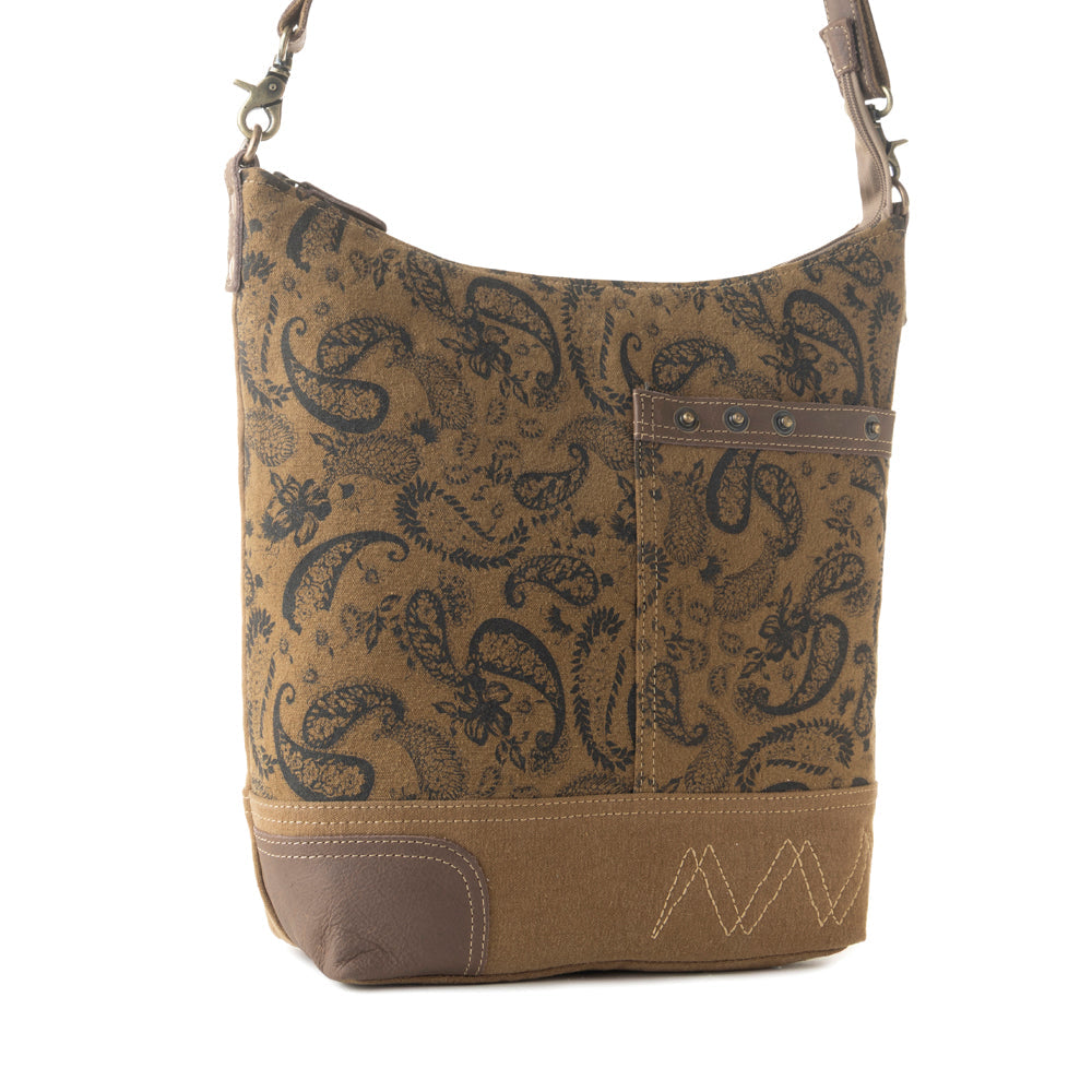 Wild Paisley upcycled canvas concealed Carry Bag for Women in olive with vintage print - Myra USA