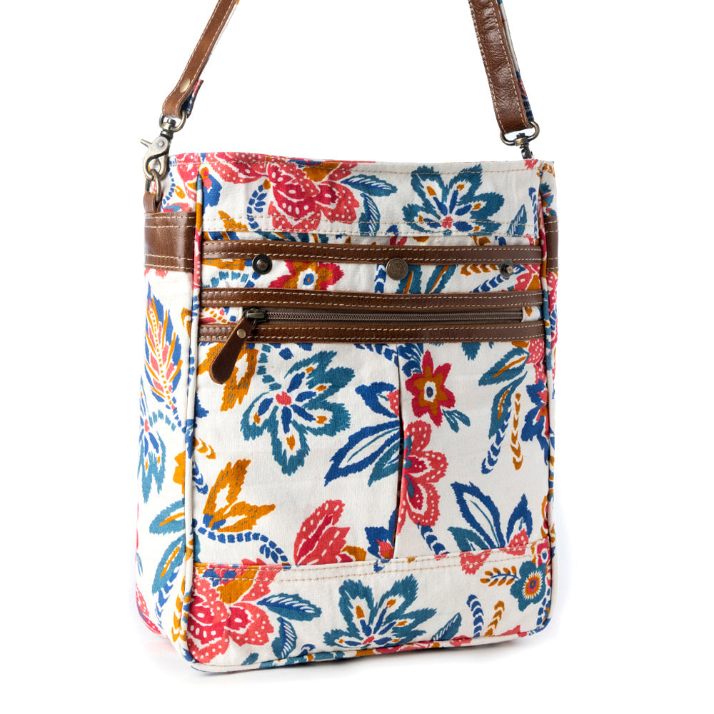 Folkflora upcycled canvas concealed Carry Bag for Women in white - Myra USA
