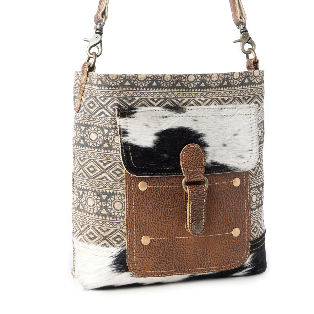 Tribal Pony Western Crossbody Bag for Women in olive with hairon detail - Myra USA