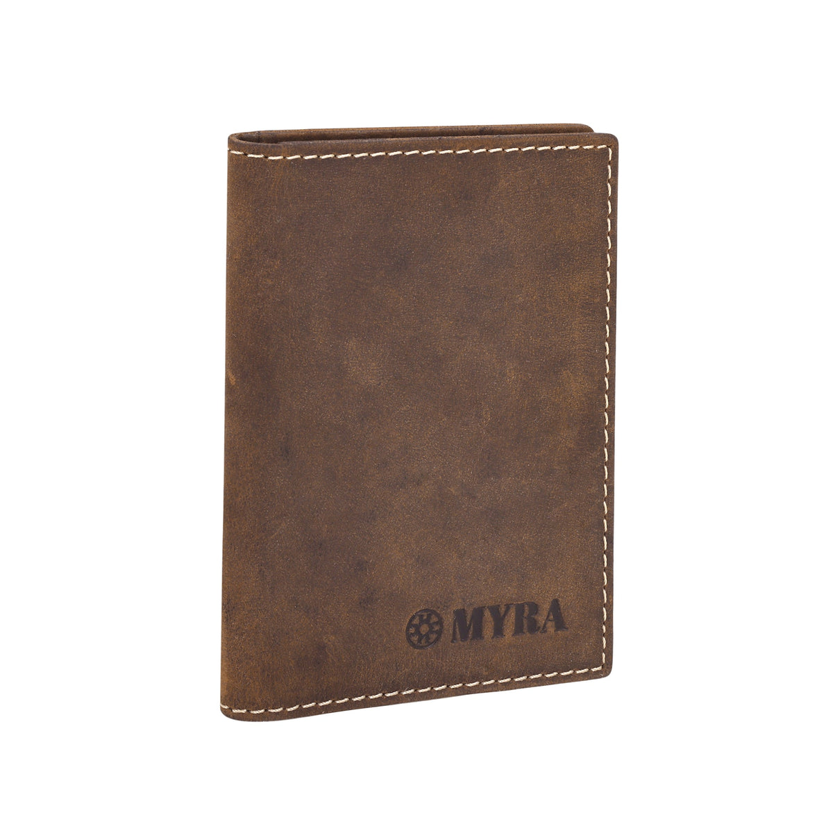 Myra Waystop Credit Card Holder in brown with contrast stitch - Myra USA