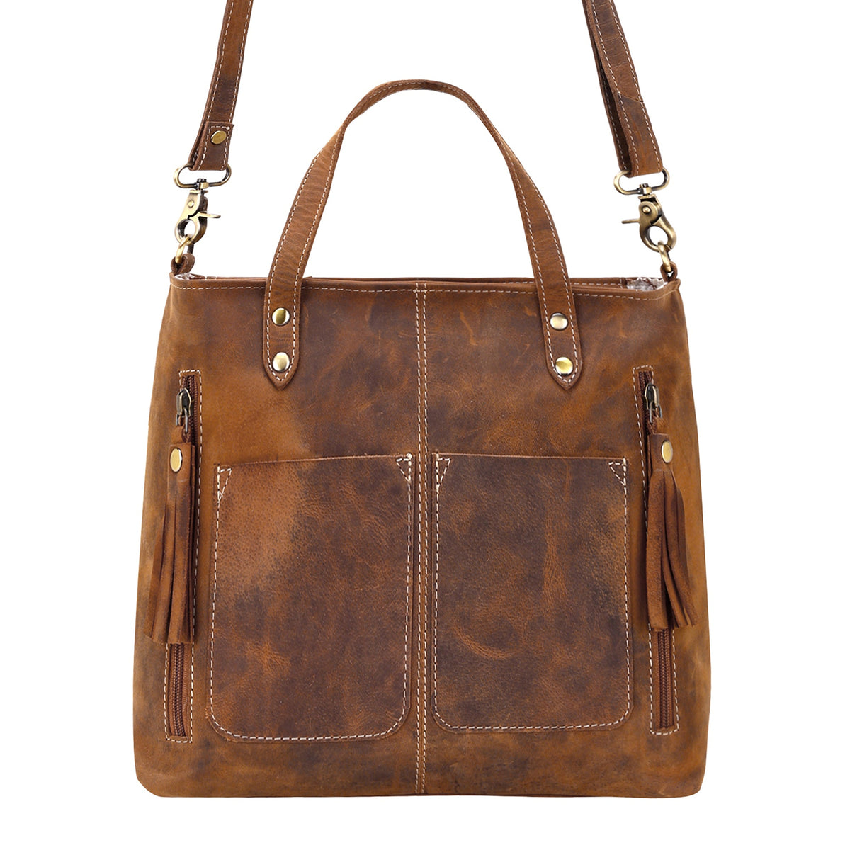 Myra Ultimate Choice Handbag for Women in tan with twin handles and tassels - Myra USA