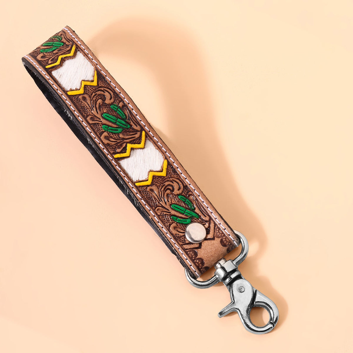Myra Soaring Bloom Handtooled Leather Keyfob in cactus green - Myra USA
