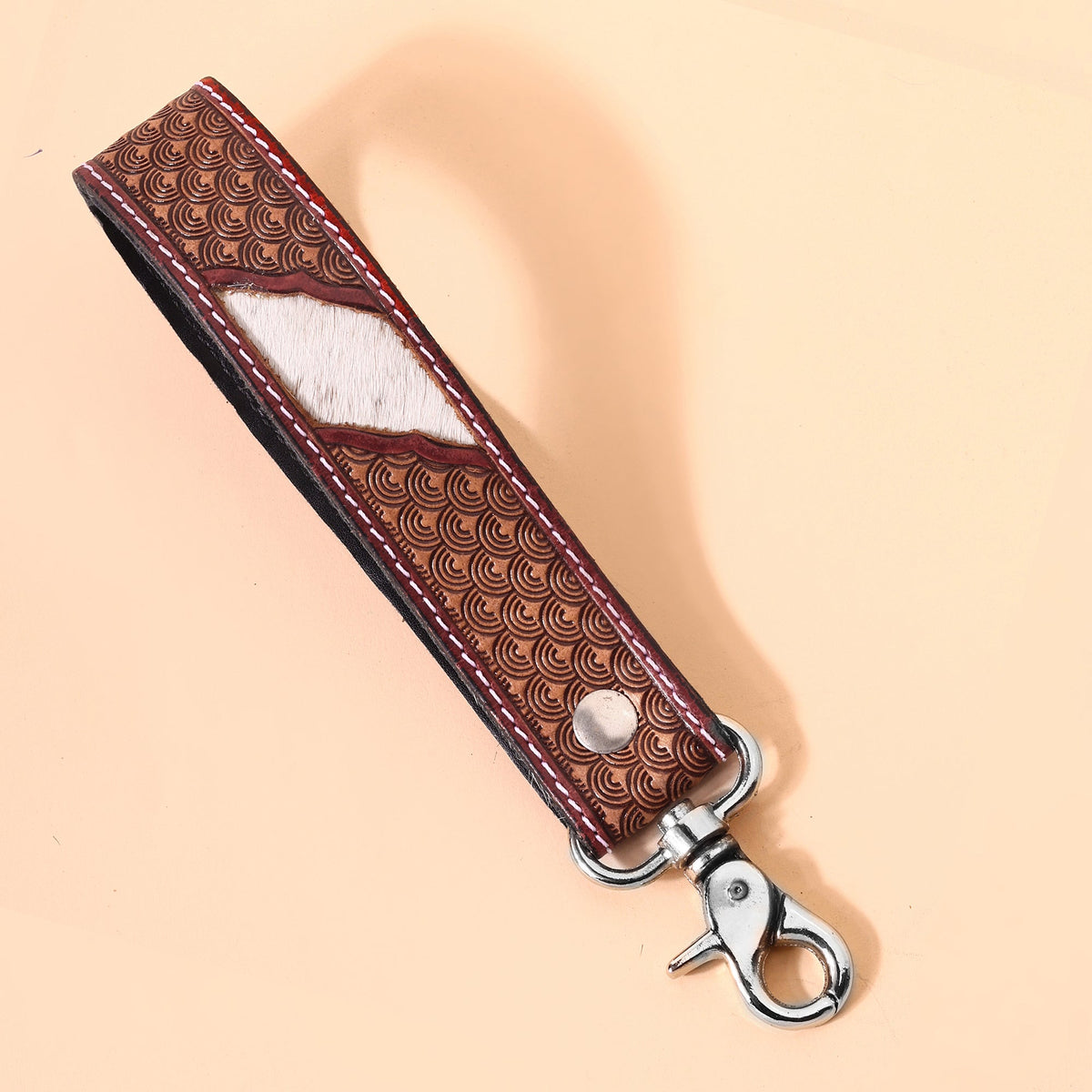 Myra Soaring Bloom Handtooled Leather Keyfob in barn red - Myra USA