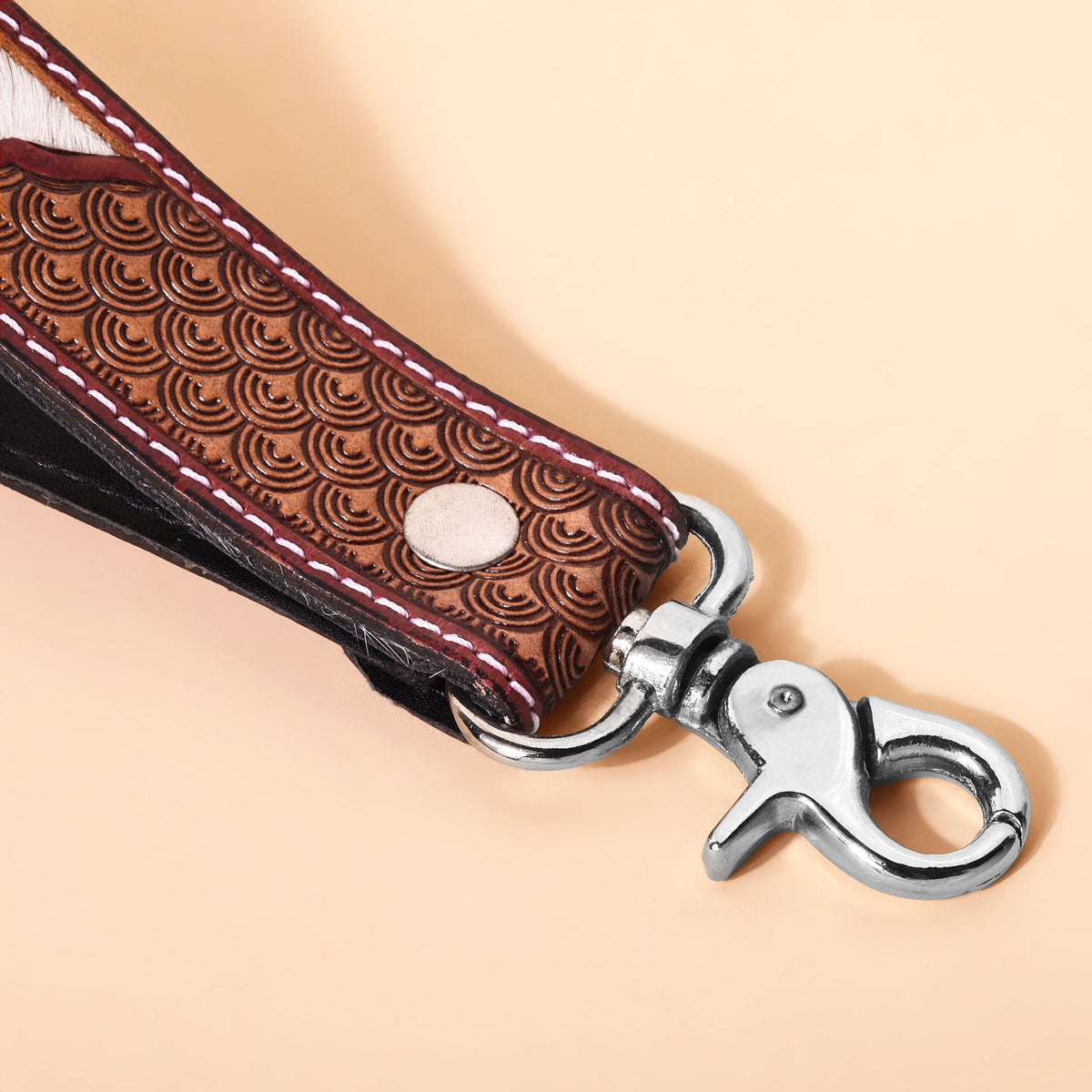 Myra Soaring Bloom Handtooled Leather Keyfob in barn red - Myra USA
