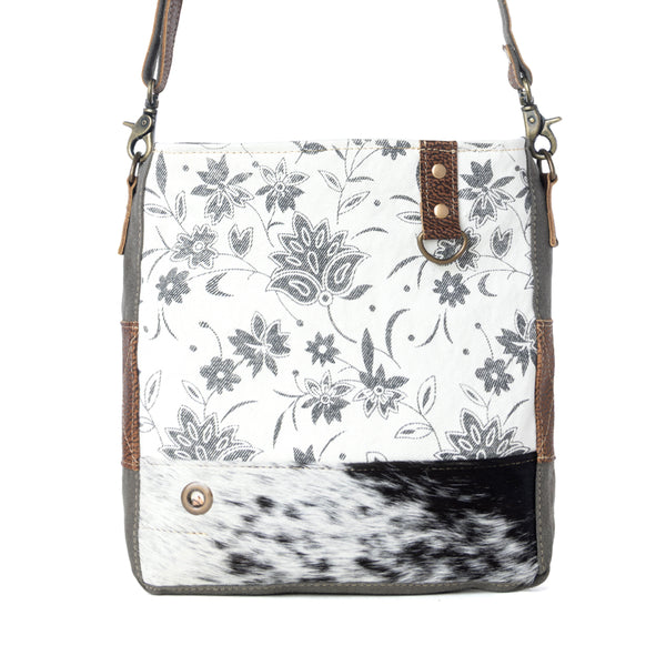 Myra Albino Shoulder Bag for Women with upcycled canvas and genuine leather in grey