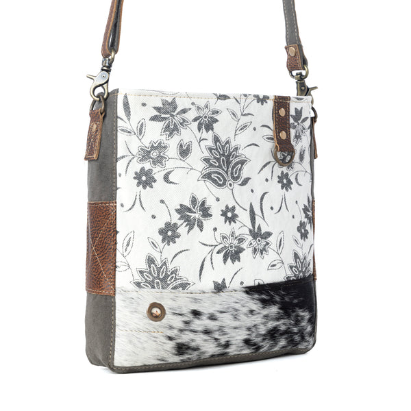 Myra Albino Shoulder Bag for Women with upcycled canvas and genuine leather in grey