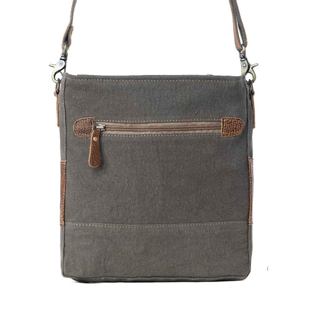 Myra Albino Shoulder Bag for Women with upcycled canvas and genuine leather in grey