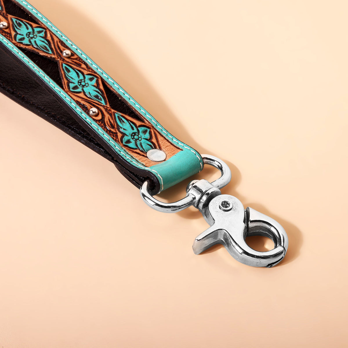 Myra Wildhue Western Key Fob in turquoise with handtooled floral detail - Myra USA