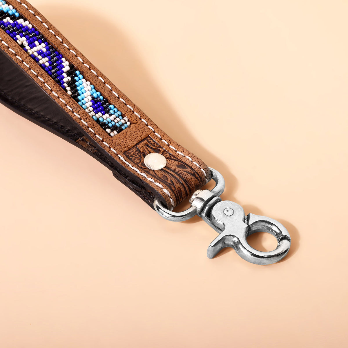 Myra Tobosa Key Fob in blue with beaded Aztec panel - Myra USA