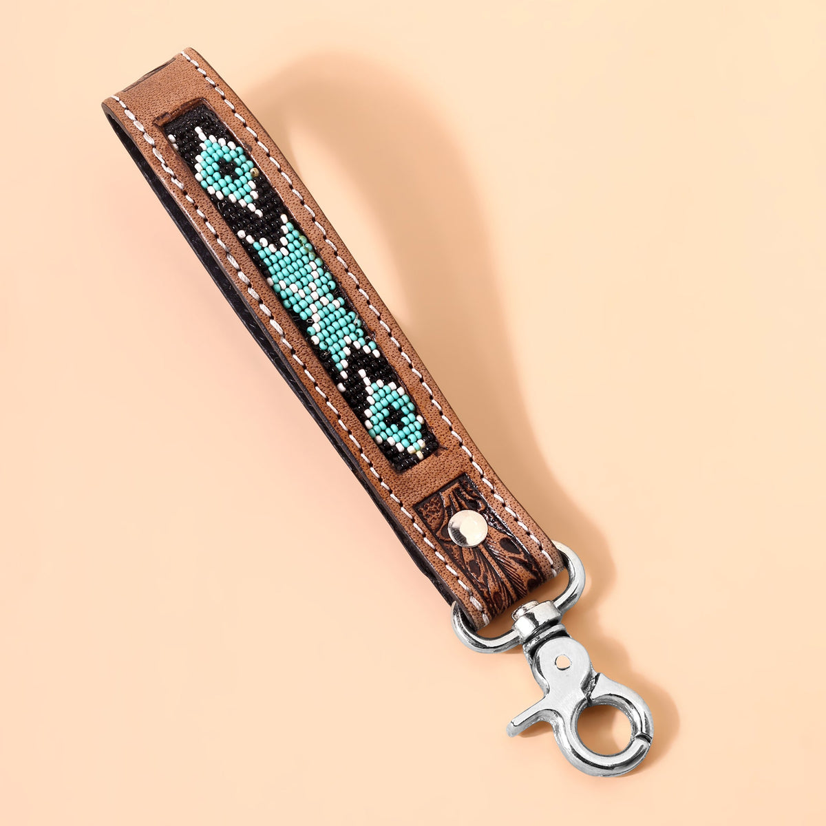 Myra Tobosa Key Fob in aqua with beaded Aztec panel - Myra USA