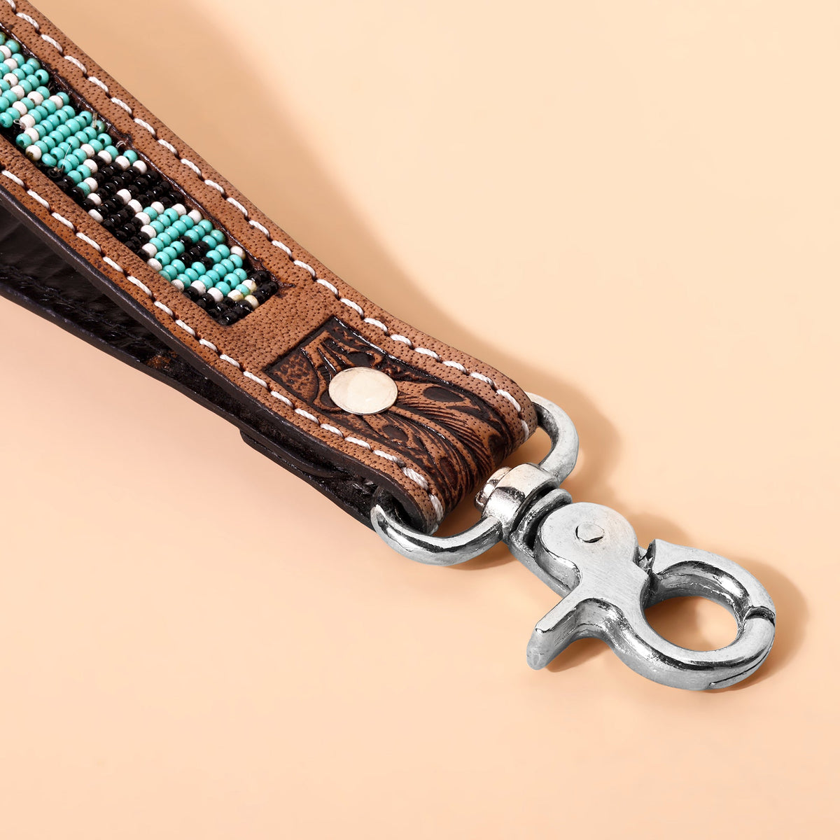 Myra Tobosa Key Fob in aqua with beaded Aztec panel - Myra USA