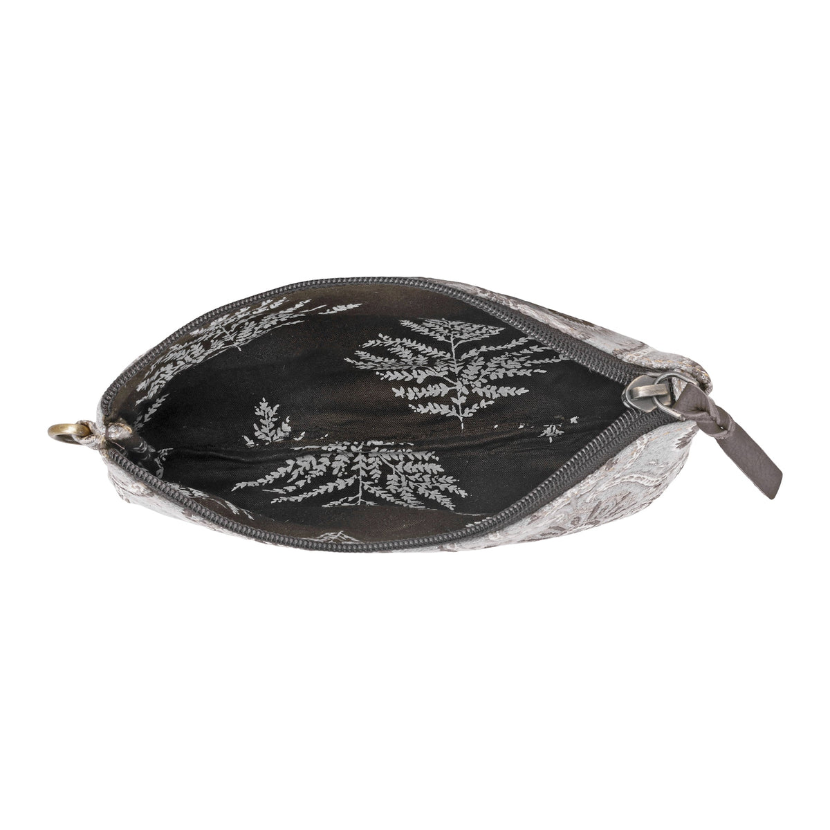 Myra Cinderbluff Wristlet for Women in jacquard with leather strap, ivory paisley - Myra USA