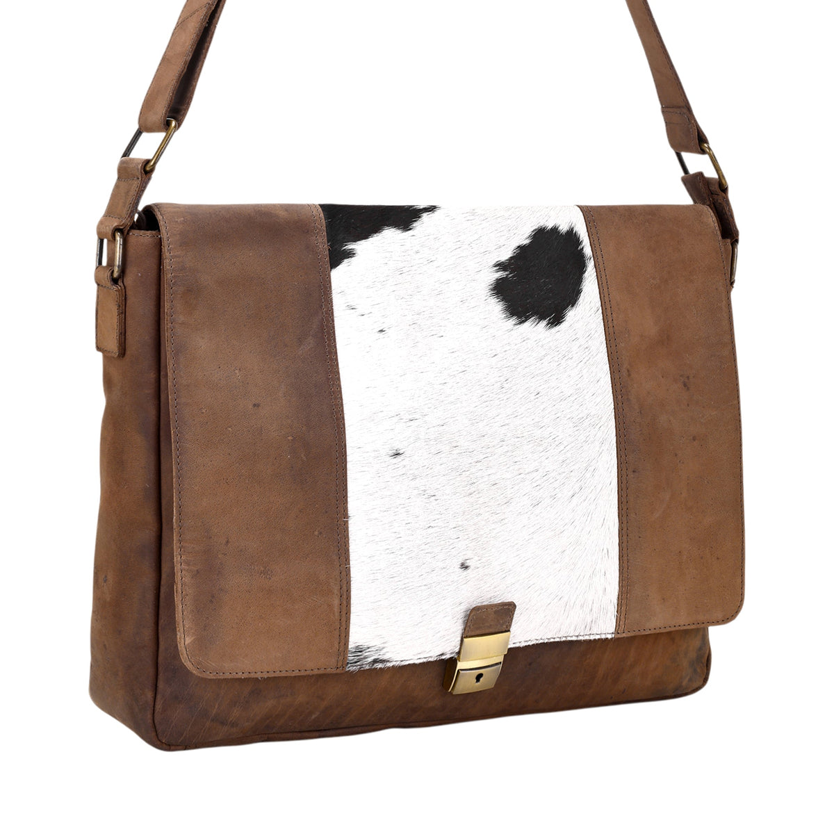 Myra Nightherd Laptop Bag in brown with hair on and turn lock - Myra USA