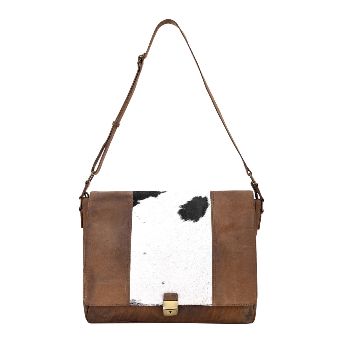 Myra Nightherd Laptop Bag in brown with hair on and turn lock - Myra USA