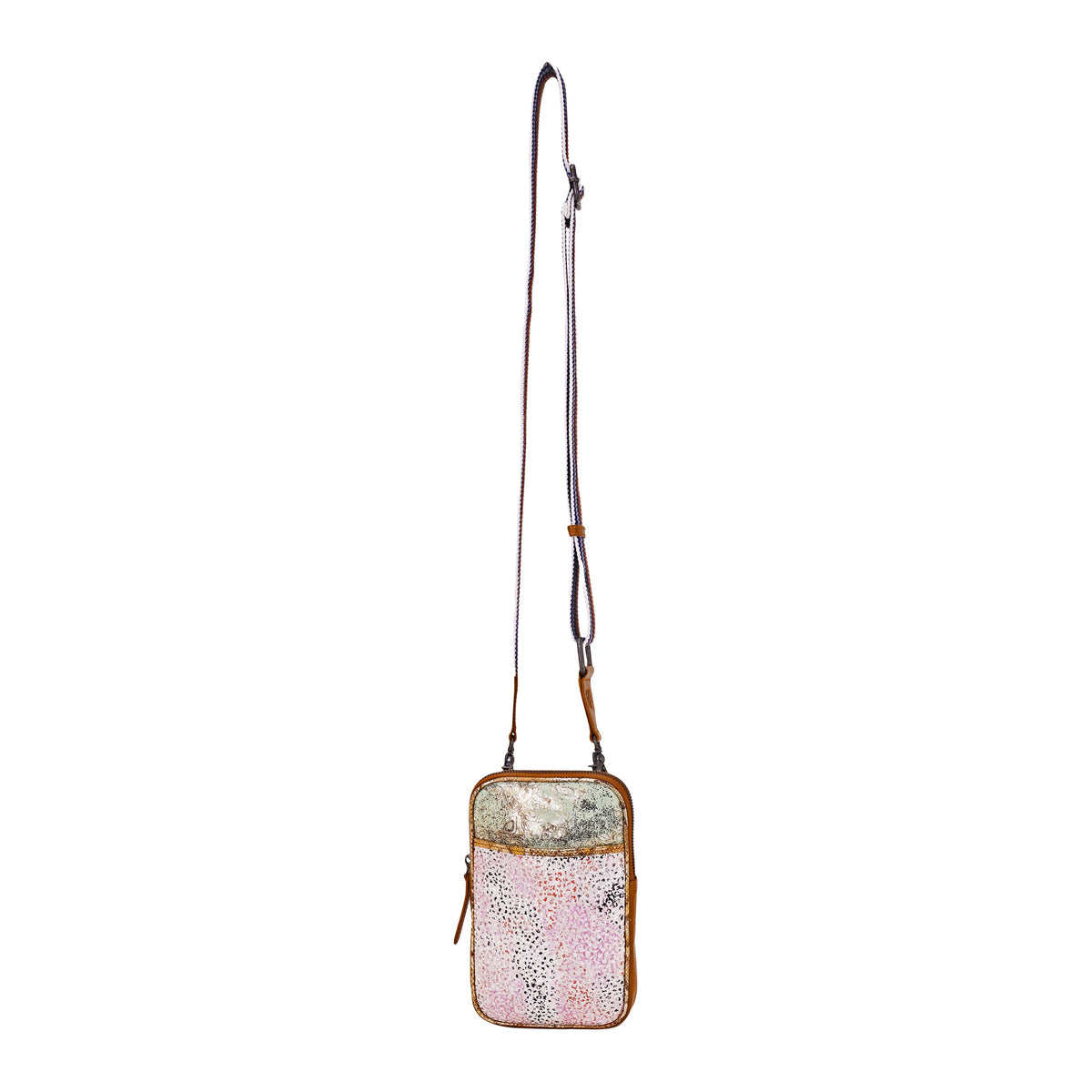 Myra Dryvale Cell Phone Holder for Women in ivory with metallic leather and webbing strap - Myra USA