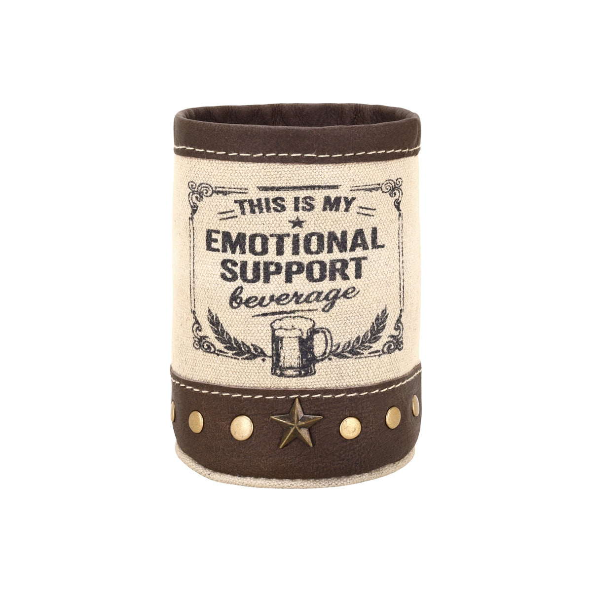Myra Emotional Support beer can holder in cream with genuine leather trim - Myra USA