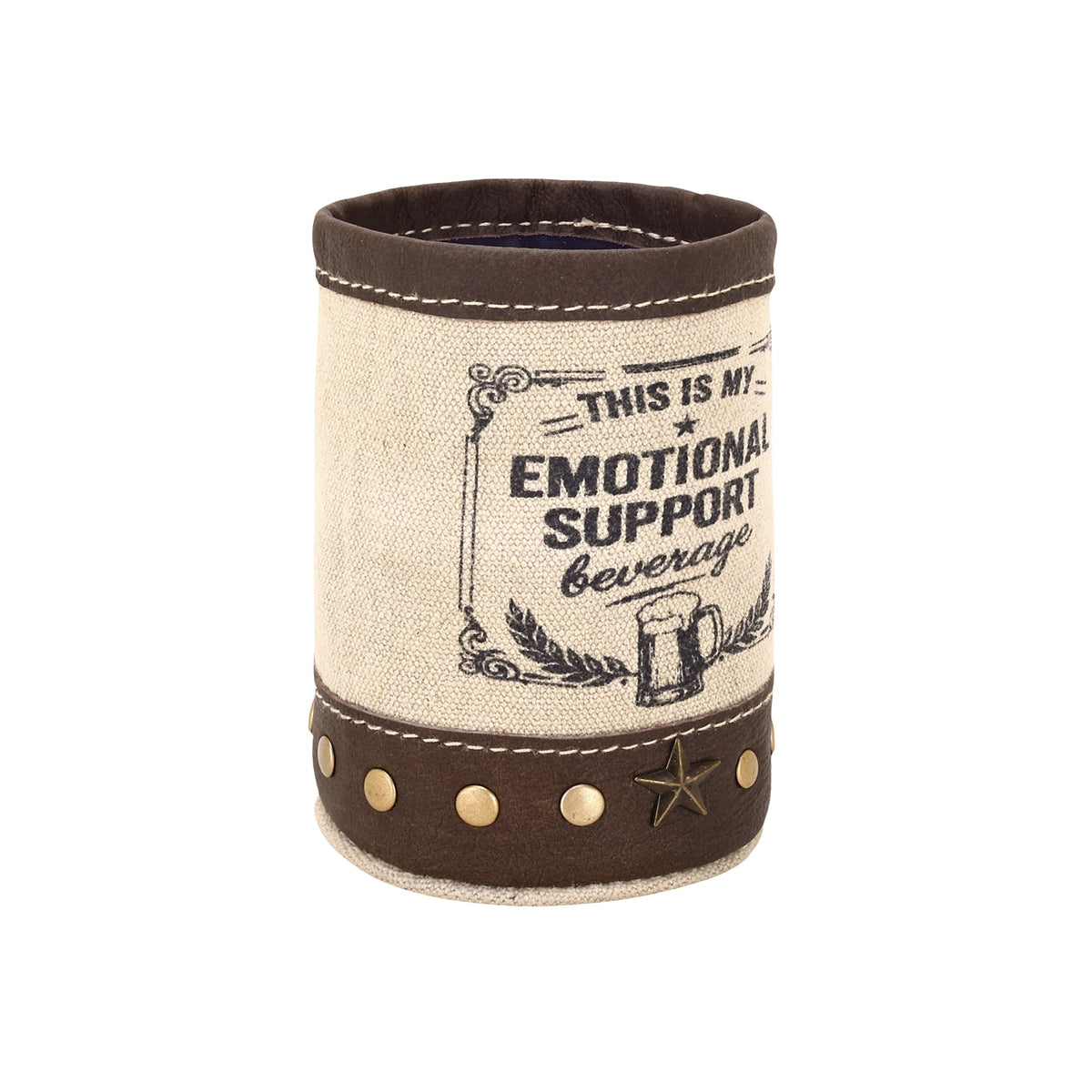 Myra Emotional Support beer can holder in cream with genuine leather trim - Myra USA