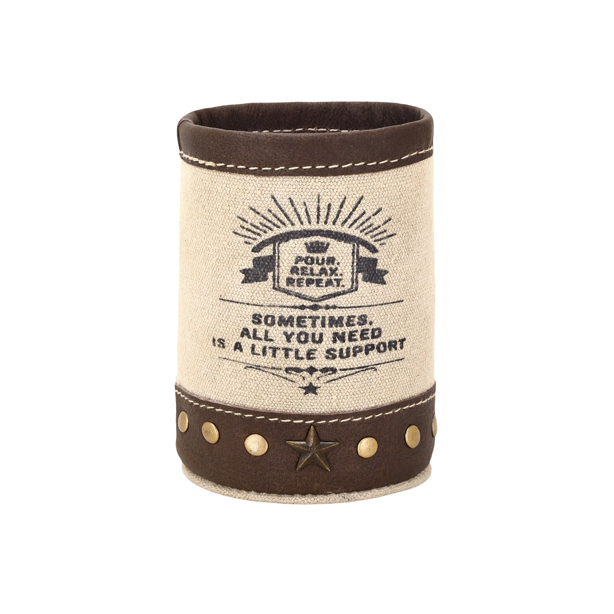 Myra Emotional Support beer can holder in cream with genuine leather trim - Myra USA
