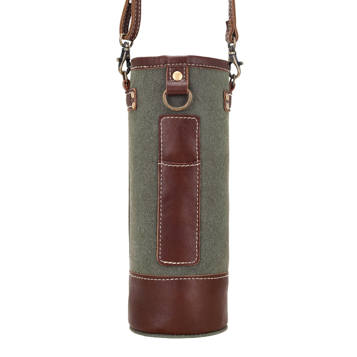 Myra Problem with Wine Bottle Carrier in olive with vintage print - Myra USA
