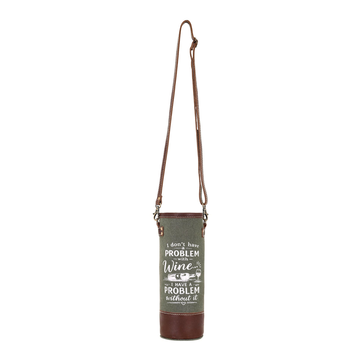 Myra Problem with Wine Bottle Carrier in olive with vintage print - Myra USA