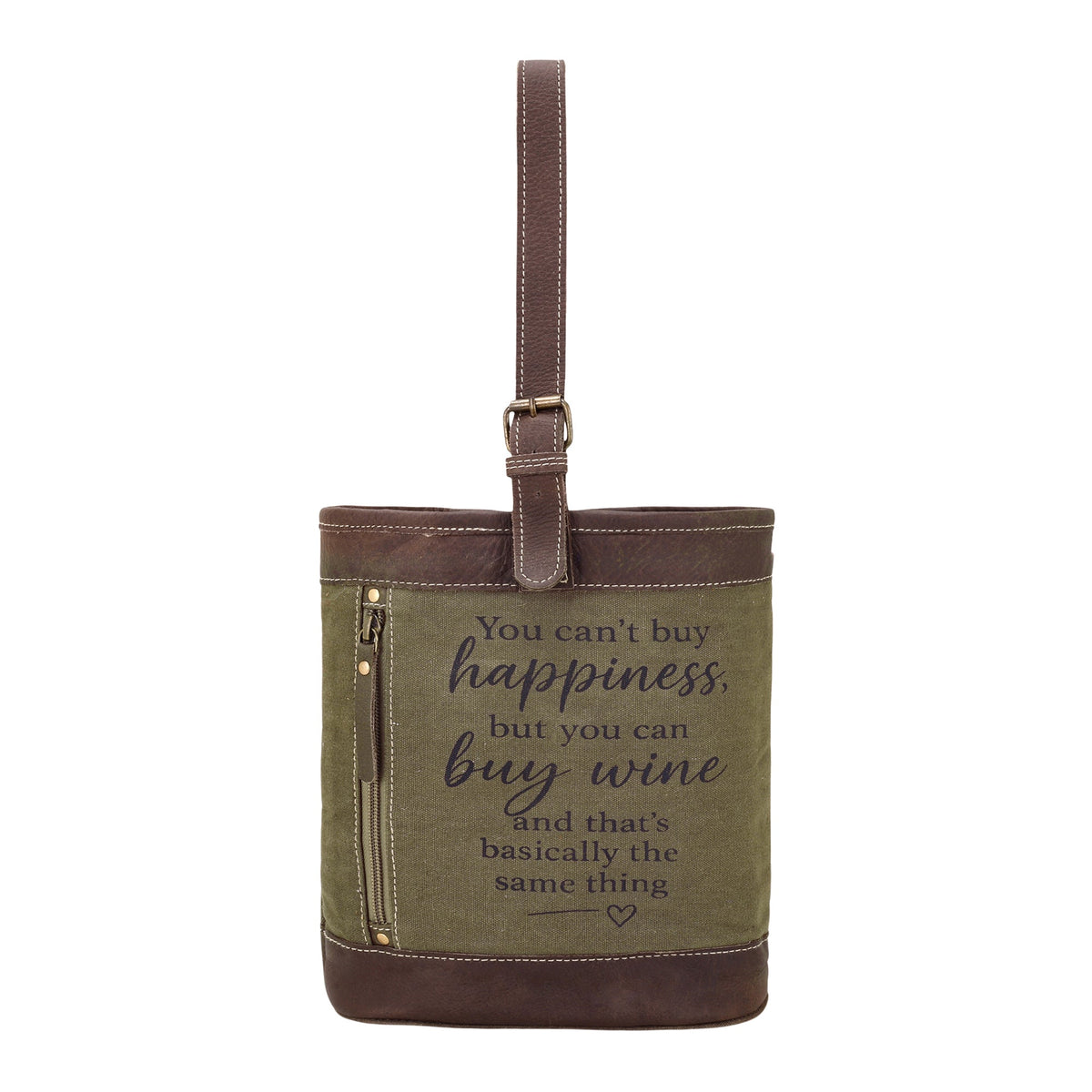 Myra Happiness Canvas Wine Holder in olive - Myra USA