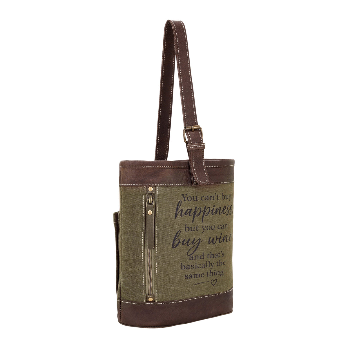 Myra Happiness Canvas Wine Holder in olive - Myra USA