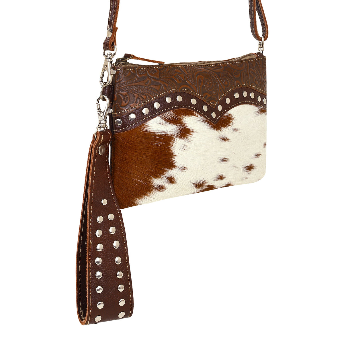 Myra Ocotillo Belt Bag for Women in brown with hair on cowhide and studs - Myra USA