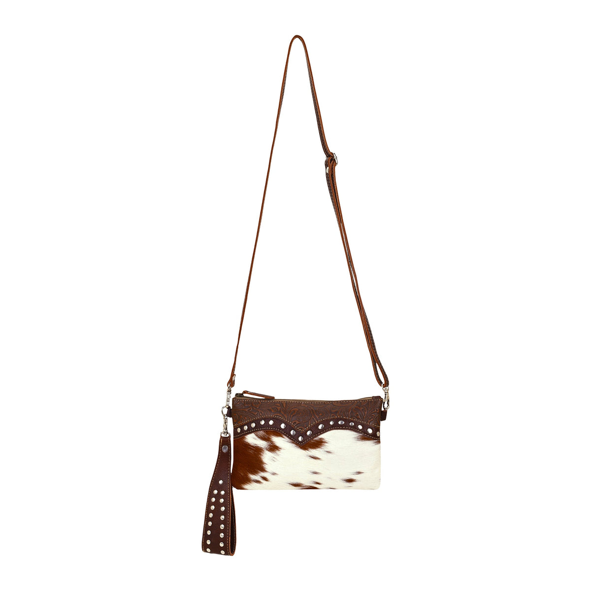 Myra Ocotillo Belt Bag for Women in brown with hair on cowhide and studs - Myra USA