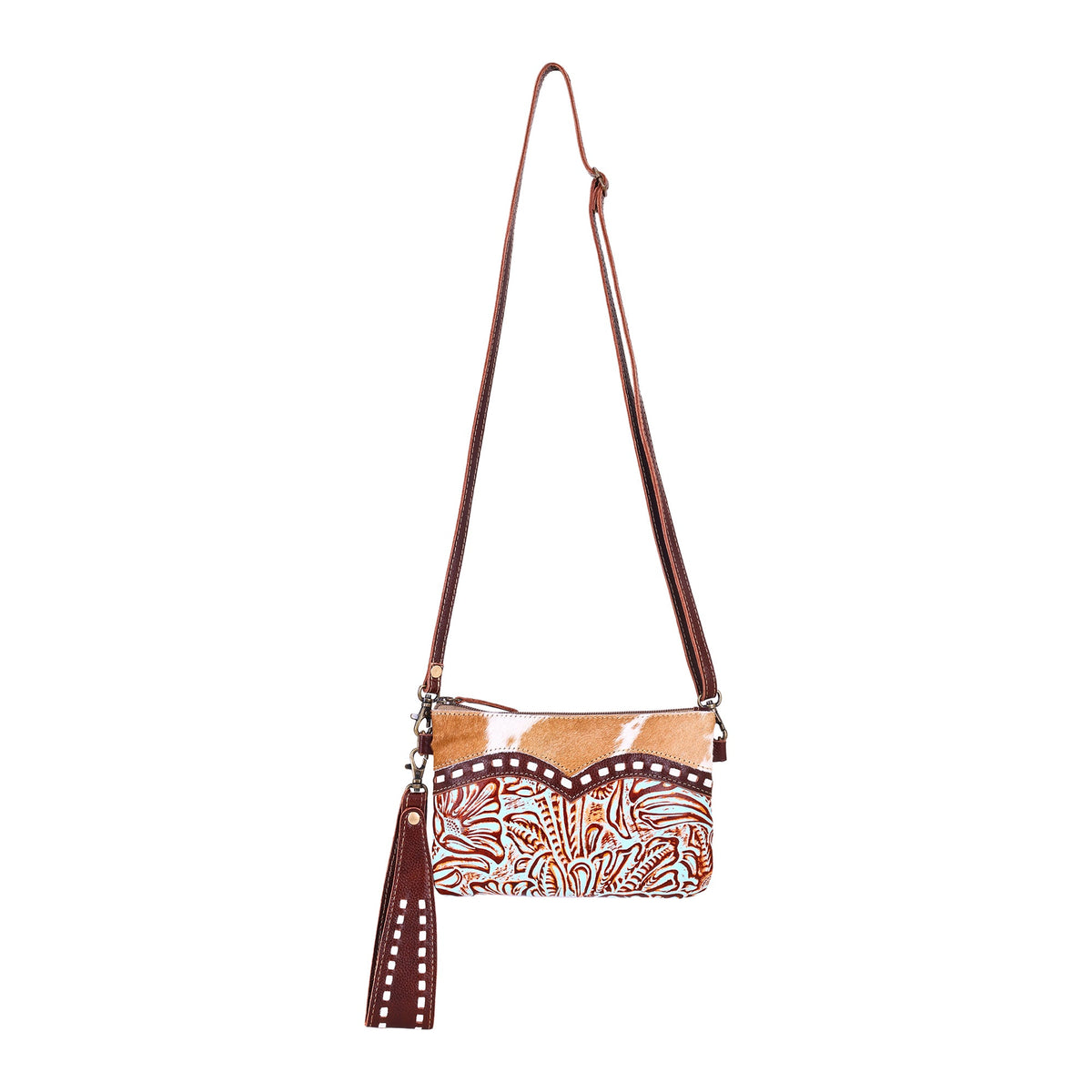 Myra Ocotillo Belt Bag for Women in turquoise with embossed leather and buckstitch - Myra USA