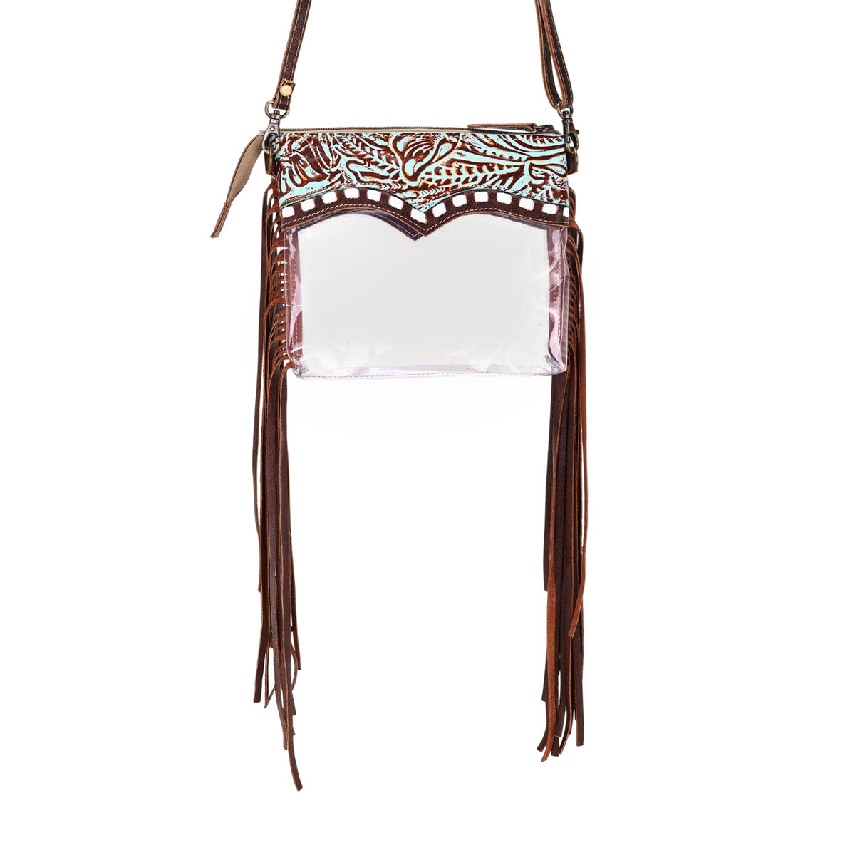 Myra Chuckline Clear Crossbody Bag for Women in turquoise with suede - Myra USA