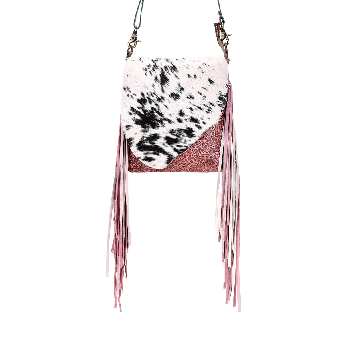 Myra Cobal Pink Concealed Carry Bag in Hair on Leather with embossed detailing and fringe - Myra USA