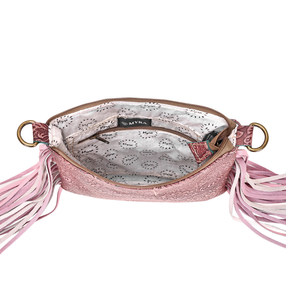 Myra Cobal Pink Concealed Carry Bag in Hair on Leather with embossed detailing and fringe - Myra USA