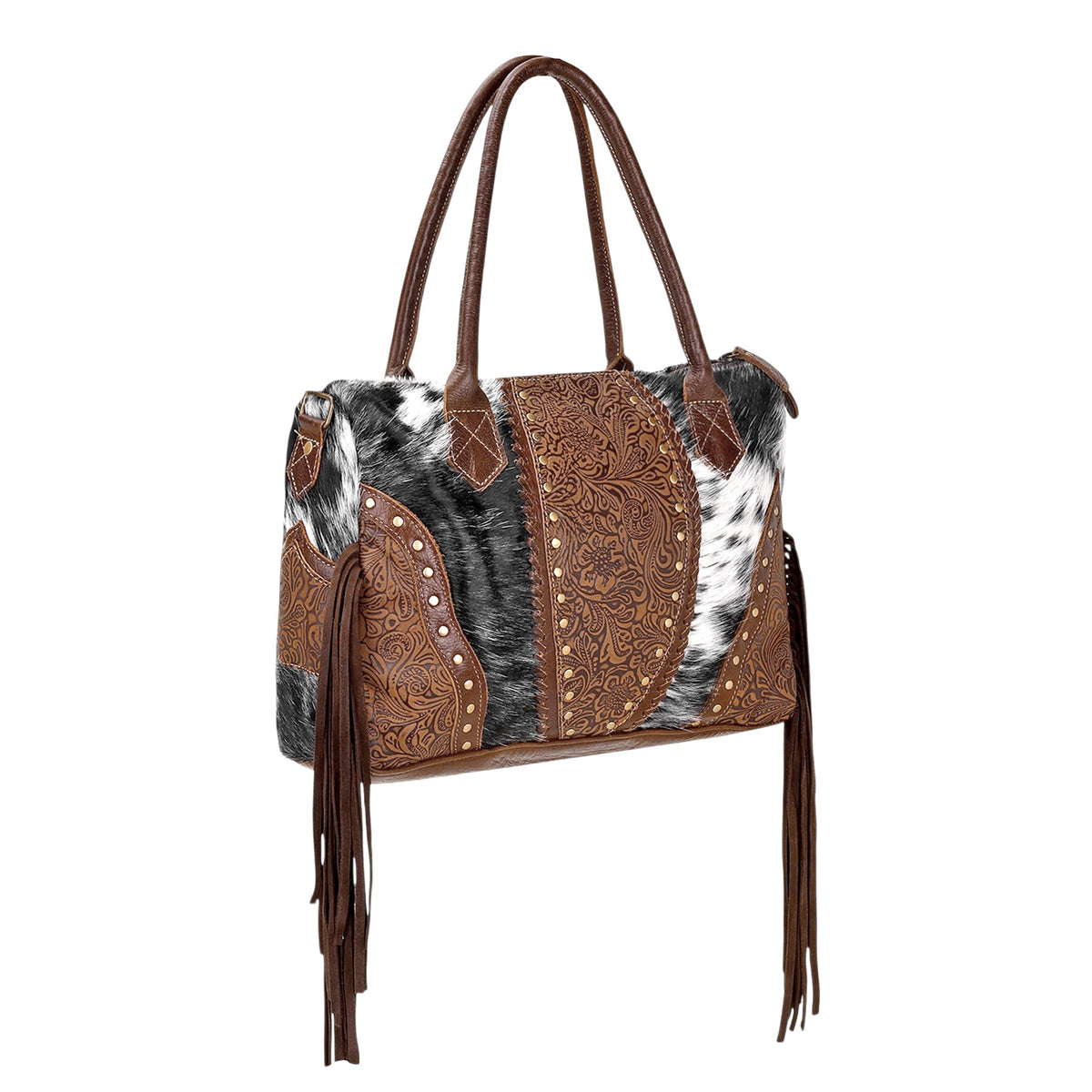 Myra Bedground Weekender Bag for Women in brown with hair on with suede fringe - Myra USA