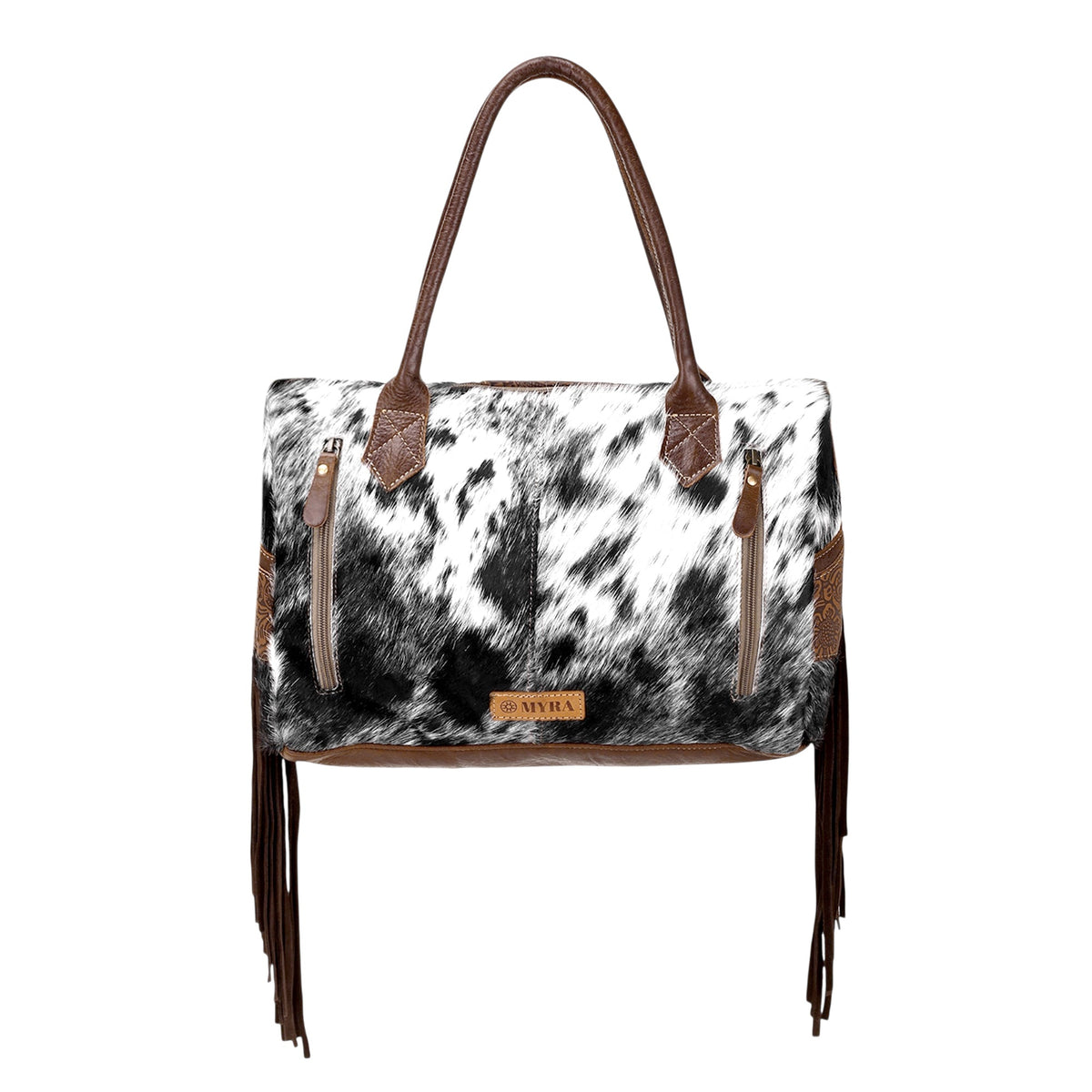 Myra Bedground Weekender Bag for Women in brown with hair on with suede fringe - Myra USA