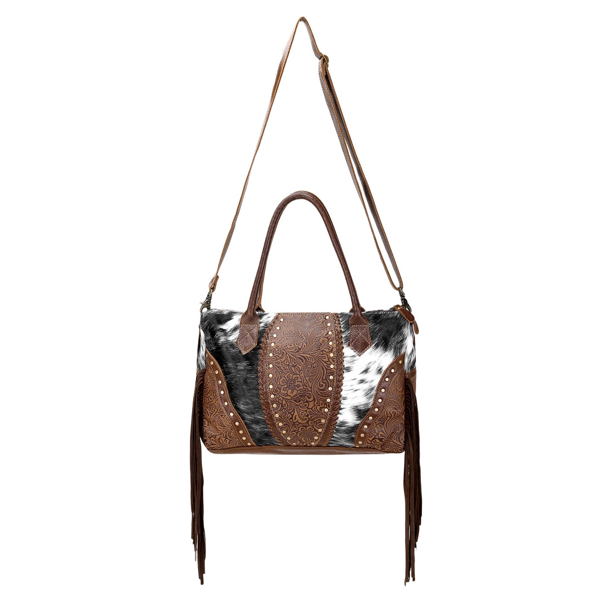 Myra Bedground Weekender Bag for Women in brown with hair on with suede fringe - Myra USA
