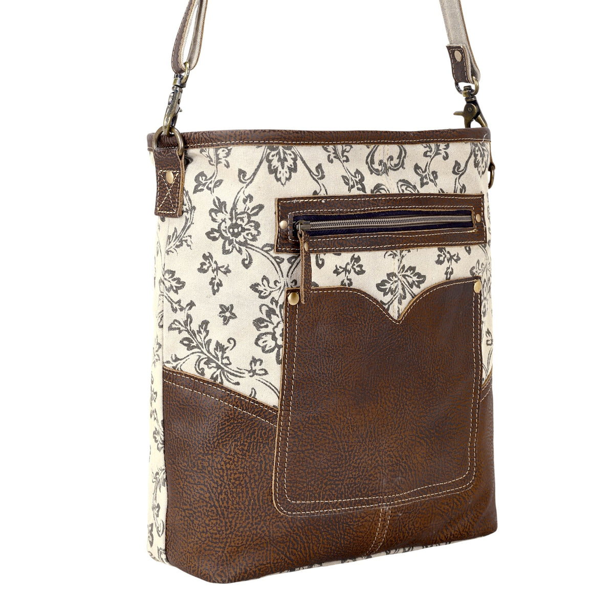 Myra Ratany Shoulder Bag for Women in olive with leather pocket - Myra USA