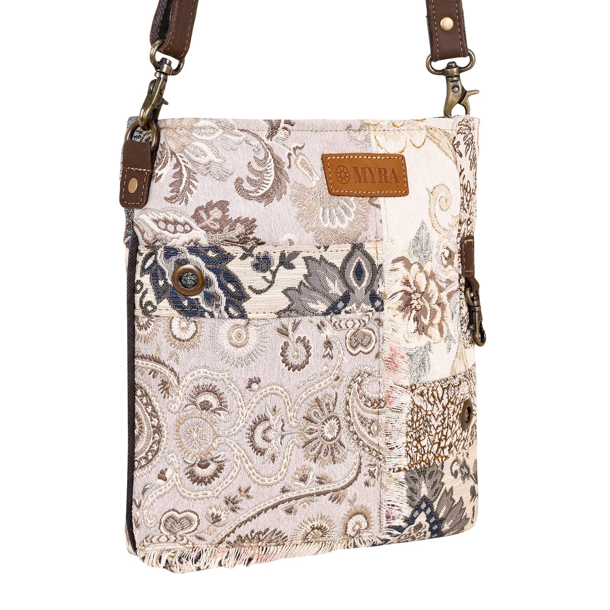 Myra Ricegrass Shoulder Bag for Women in cream with jacquard patchwork - Myra USA