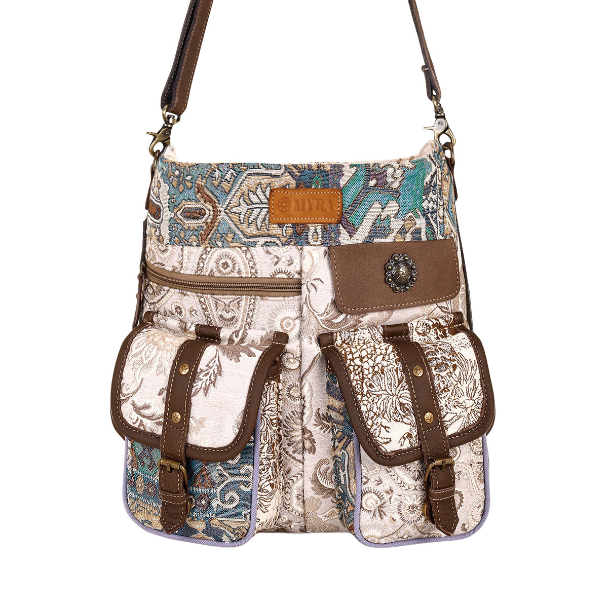 Myra Le Fleur Bel Cowgirl Shoulder Bag for Women in cream with jacquard patchwork - Myra USA