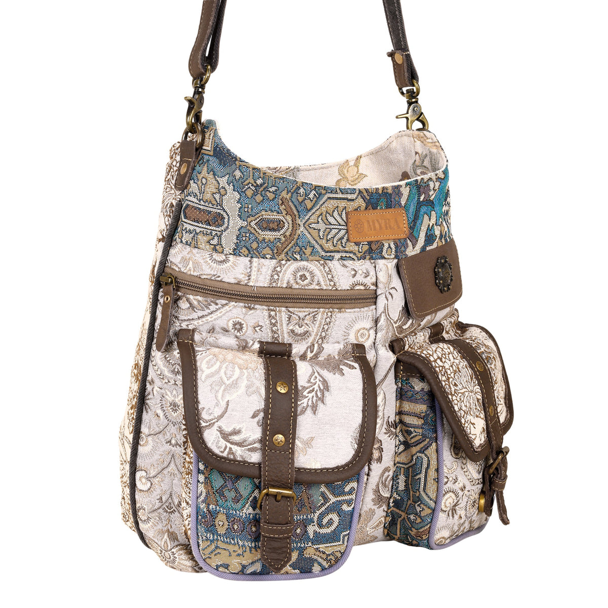 Myra Le Fleur Bel Cowgirl Shoulder Bag for Women in cream with jacquard patchwork - Myra USA