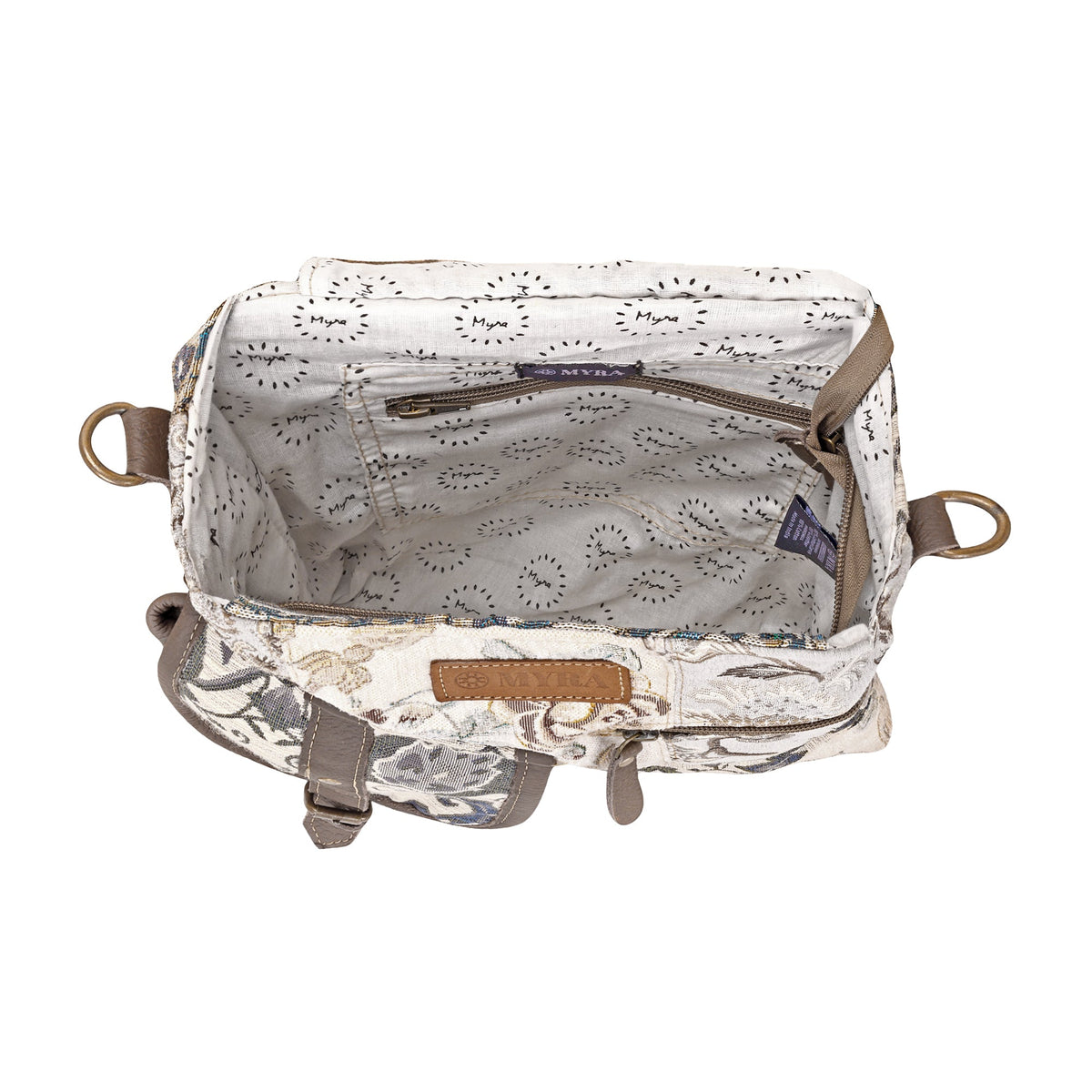 Myra Mossbloom Upcycled Canvas Bag for Women in cream with jacquard patchwork - Myra USA