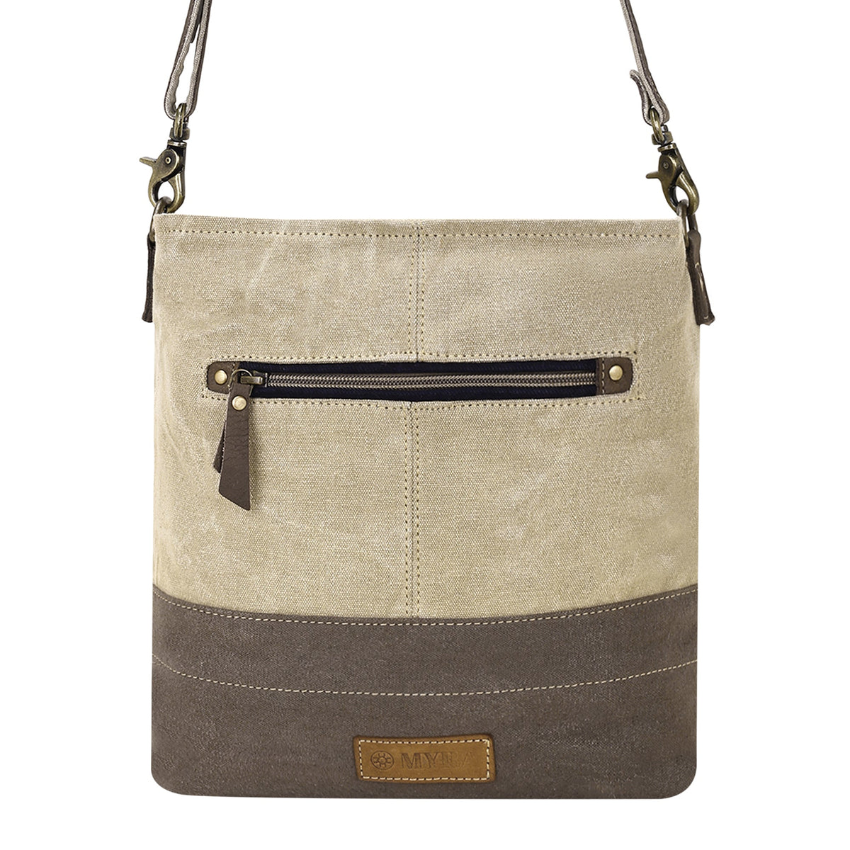 Myra Bricklebush Shoulder Bag for Women in olive with canvas patchwork - Myra USA