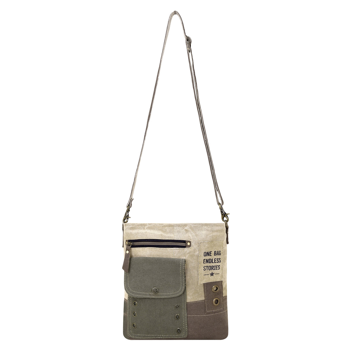 Myra Bricklebush Shoulder Bag for Women in olive with canvas patchwork - Myra USA
