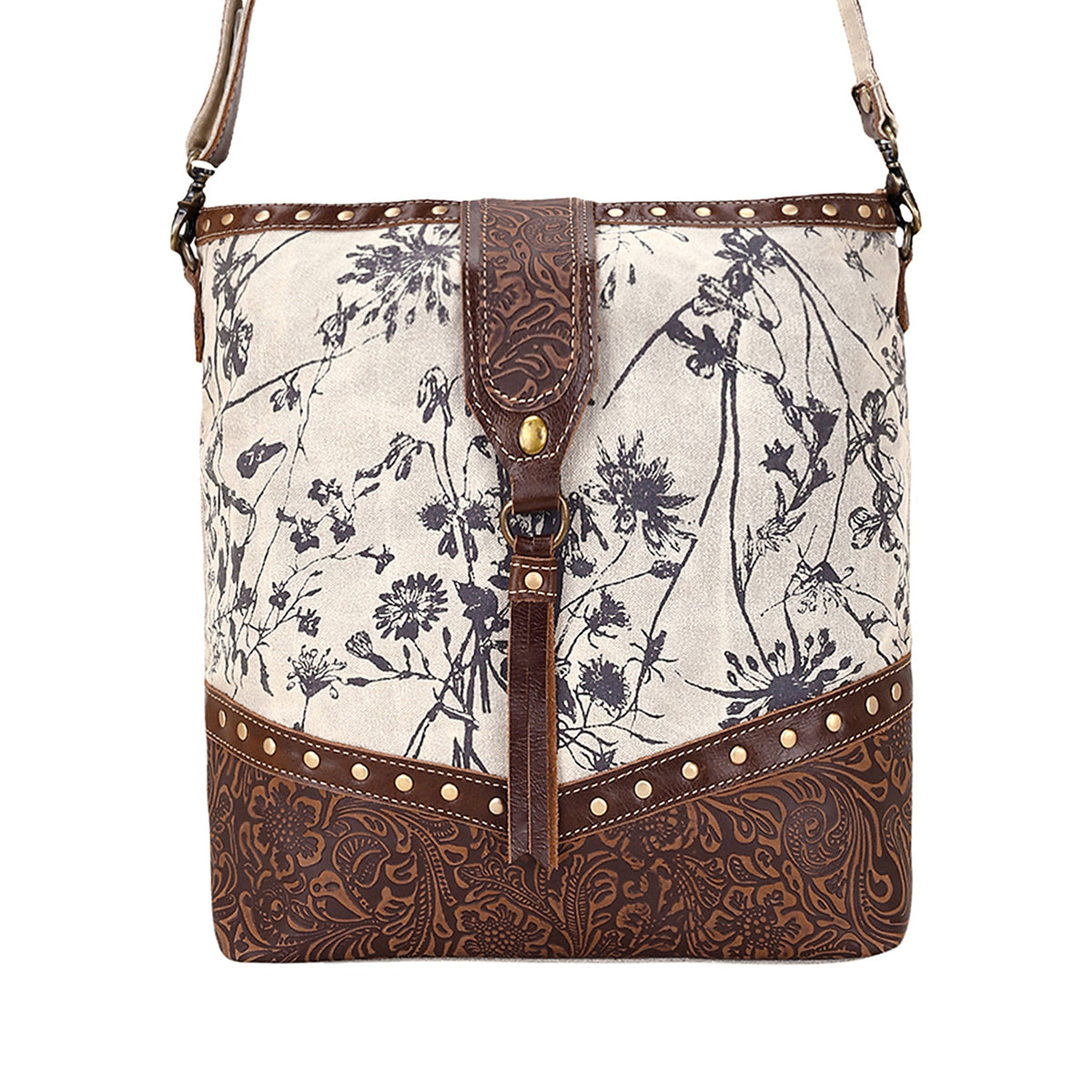 Myra Winterfat Upcycled Canvas Bag for Women in cream with wildflower print - Myra USA