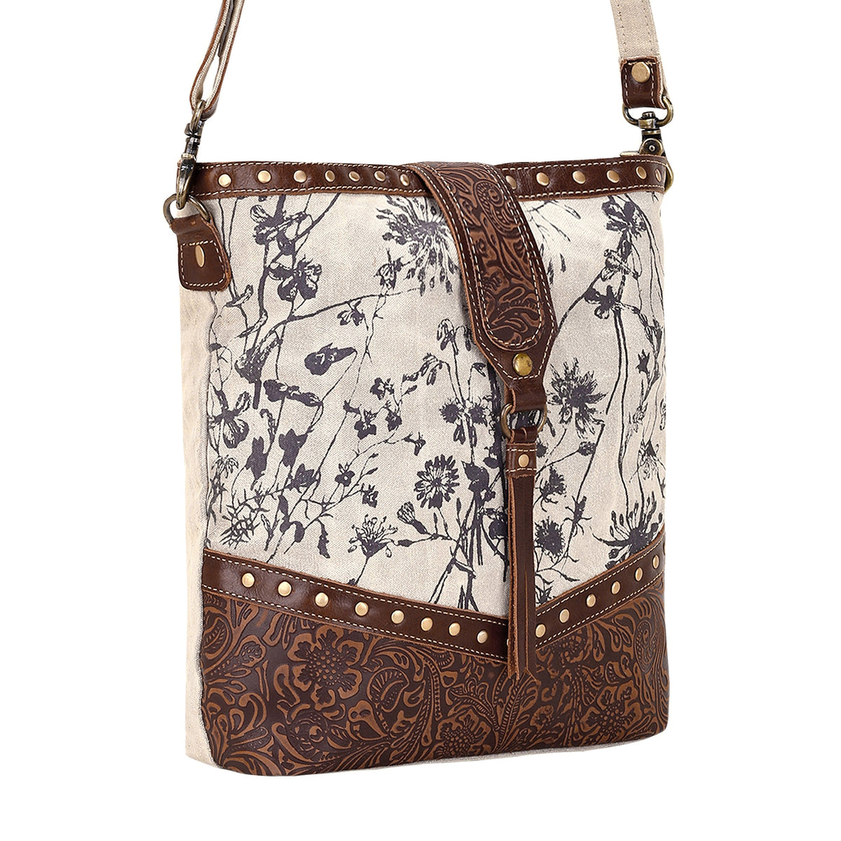 Myra Winterfat Upcycled Canvas Bag for Women in cream with wildflower print - Myra USA